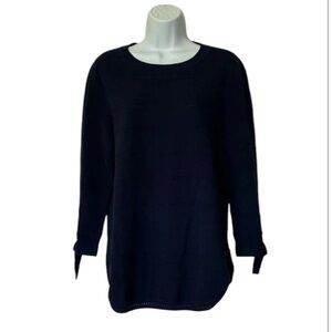 Lisa Todd navy pullover tie cuffs sweater cotton lightweight long sleeves Size L